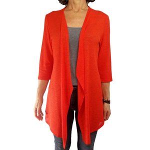 Bright Orange Open Front Cardigan Style Slub Knit